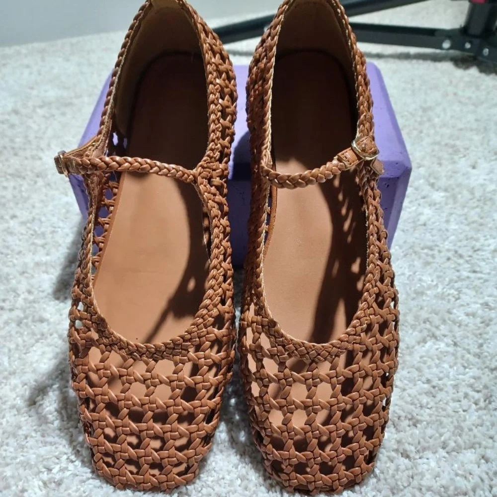 MICIFA NEW Brown Woven 'Mary Jane' Flats - Picture 2 of 8
